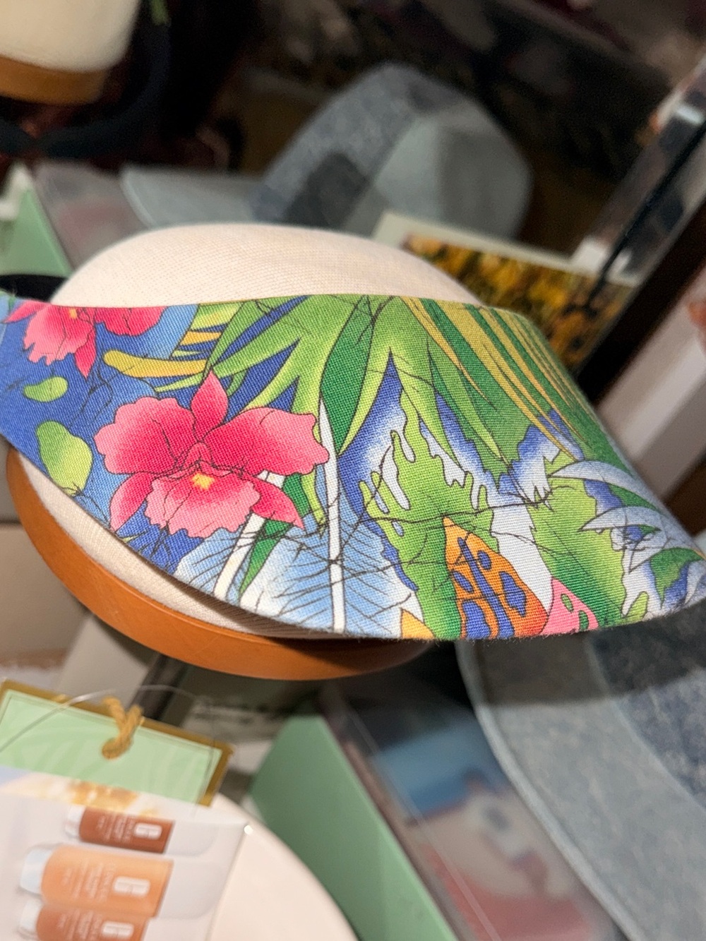 Tropical Print Blue & Green Visor - No Headache, The Ultimate Survivor NWOT - Picture 2 of 5